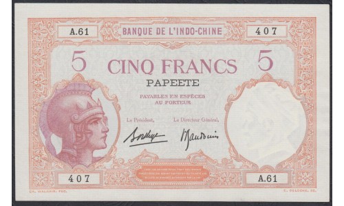 Таити 5 франков 1927 года (Tahiti 5 Francs 1927) P 11b: aUNC