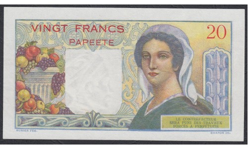 Таити 20 франков 1951-63 года (Tahiti 20 Francs 1951-63) P 21c: XF/aUNC