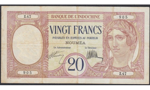 Новая Каледония 20 франков 1929 года (New Caledonia 20 Francs 1929) P 37a: VF/XF