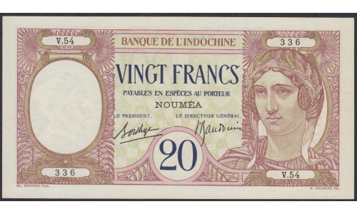 Новая Каледония 20 франков 1929 года (New Caledonia 20 Francs 1929) P 37b: UNC--