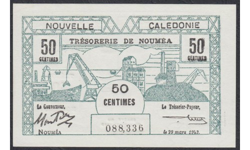 Новая Каледония 50 центимов 1943 года (New Caledonia 50 Centimes 1943) P 54: UNC