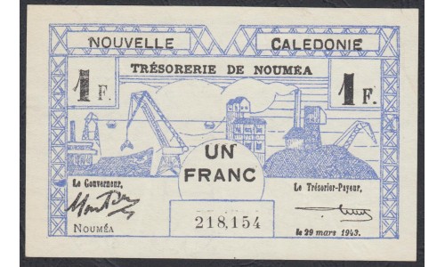 Новая Каледония 1 франк 1943 года (New Caledonia 1 Franc 1943) P 55b: aUNC/UNC