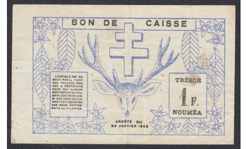 Новая Каледония 1 франк 1943 года (New Caledonia 1 Franc 1943) P 55b: VF/XF
