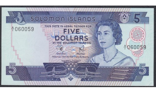 Соломоновы Острова 5 долларов 1977 года (Solomon Islands 5 dollars 1977) P 6a: UNC-/UNC