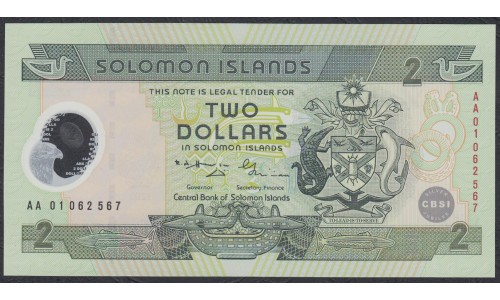 Соломоновы Острова 2 доллара 2001 года, серия АА, Полимер пластик (Solomon Islands 2 dollars 2001, Polymer plastic) P 23: UNC