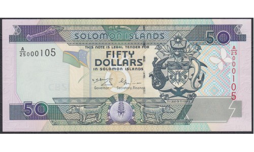 Соломоновы Острова 50 долларов 2001 года, интересный номер (Solomon Islands 50 dollars 2001, Interesting  number) P 24: UNC