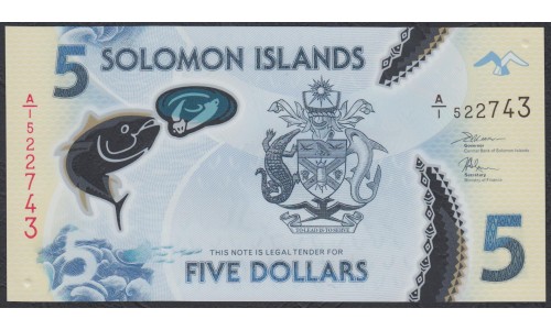Соломоновы Острова 5 долларов 2019 года, Полимер (Solomon Islands 5 dollars 2019, Polymer) P NEW: UNC