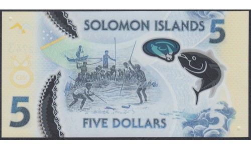 Соломоновы Острова 5 долларов 2019 года, Полимер (Solomon Islands 5 dollars 2019, Polymer) P NEW: UNC