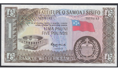 Западное Самоа 5 фунтов 1963 год, печатались позже (Western Samoa 5 Pounds 1963, reprint) P 15CS: UNC