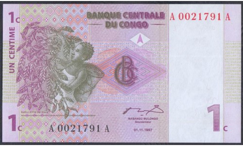 Конго 1 сантим 1997 год (CONGO  1 centime 1997) P 80a: UNC