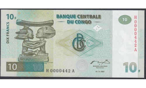 Конго 10 франков 1997 год (CONGO 10 francs 1997) P 87: UNC