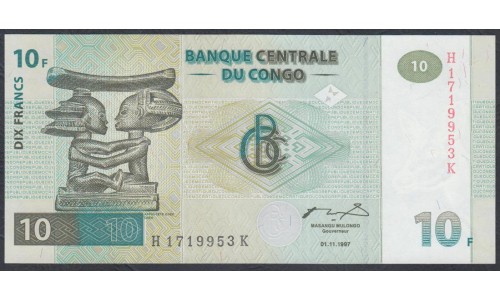 Конго 10 франков 1997 год (CONGO 10 francs 1997) P 87B: UNC