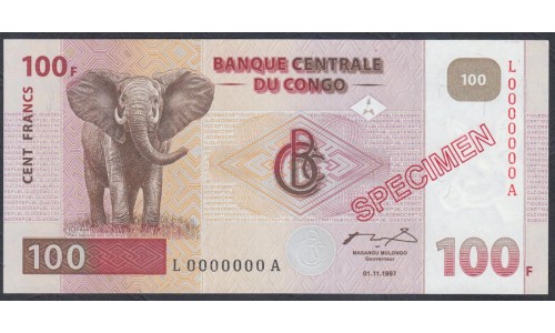Конго 100 франков 1997 год (CONGO 100 francs 1997) P 90s: UNC SPECIMEN