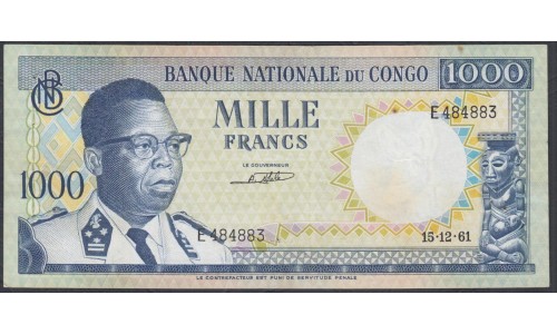 Конго 1000 франков 1961 (CONGO 1000 francs 1961) P 8a: XF/aUNC