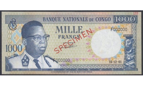 Конго 1000 франков 1961, Образец (CONGO 1000 francs 1961, SPECIMEN) P 8s : UNC