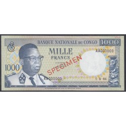 Конго 1000 франков 1964, Образец (CONGO 1000 francs 1964, SPECIMEN) P 8s: UNC