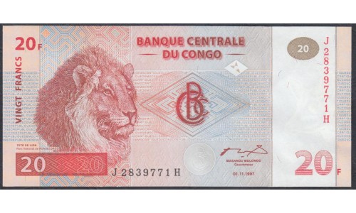 Конго 20 франков 1997 год (CONGO 20 francs 1997) P 88A: UNC