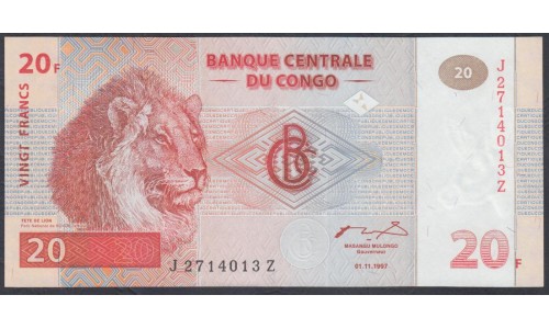 Конго 20 франков 1997 год, серия Замещения(CONGO 20 francs 1997) P 88A: UNC