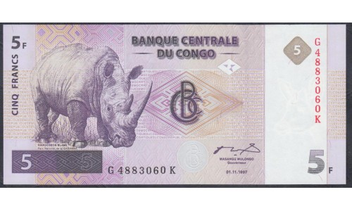 Конго 5 франков 1997 (CONGO 5 francs 1997) P 86A: UNC