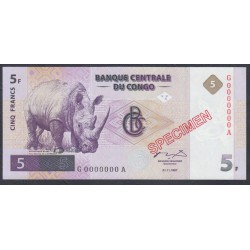 Конго 5 франков 1997, ОБРАЗЕЦ (CONGO 5 francs 1997, SPECIMEN) P 86b : UNC