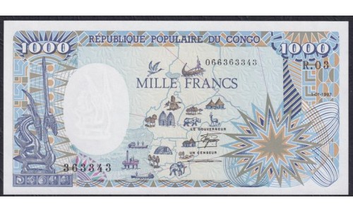 Конго Республика 1000 франков 1987 год (CONGO REPUBLIC 1000 francs 1987) P 10a: UNC