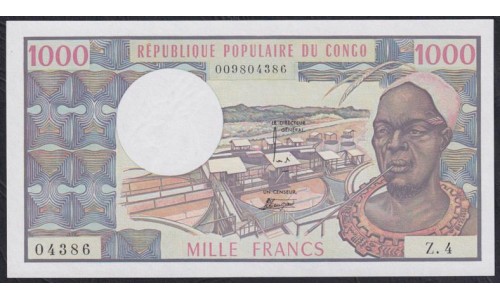Конго Республика 1000 франков ND(1974-1978) Z.4 04386 (CONGO REPUBLIC 1000 francs ND(1974-1978)) P 3c: UNC