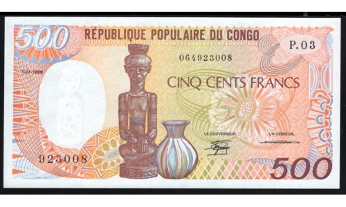 Конго Республика 500 франков  01.01.1989 год (CONGO REPUBLIC 500 francs  01.01.1989) P 8a(3): UNC