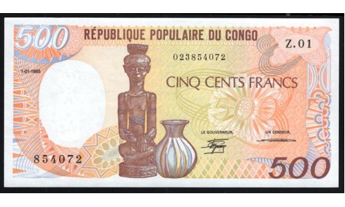 Конго Республика 500 франков  01.01.1985 год (CONGO REPUBLIC 500 francs  01.01.1985) P 8a(1): UNC