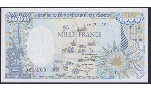 Конго Республика 1000 франков 1991 год (CONGO REPUBLIC 1000 francs 1991) P 10c: UNC