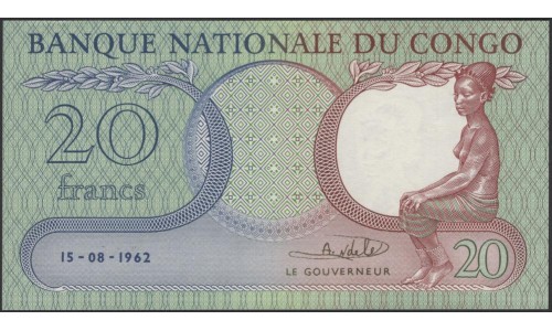 Конго 20 франков 1962-08-15 (CONGO 20 francs 1962-08-15) P 4a : UNC