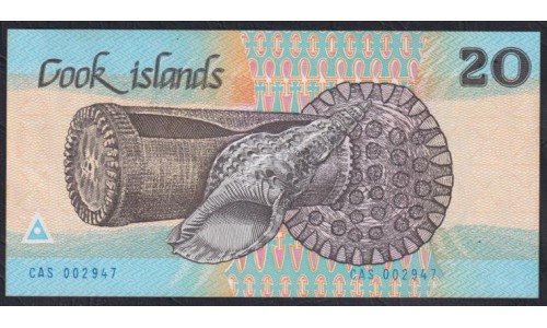 Острова Кука 20 долларов ND (1987 г.) CAS 002947(COOK ISLANDS 20 Dollars ND (1987)) P 5a: UNC