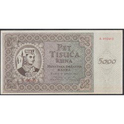 Хорватия 5000 куна 1943 года, Литера А  (CROATIA 5000 kuna 1943) P 14a: UNC-