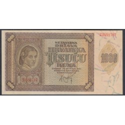 Хорватия 1000 куна 1941 года  (CROATIA 1000 kuna 1941) P 4: UNC