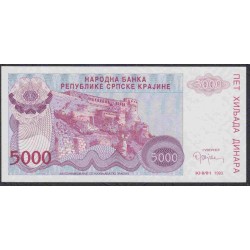Хорватия, Народный Банк Республики Српска Краина, Книн 5000 динар 1993 года (CROATIA   NARODNA BANKA REPUBLIKE SRPSKE KRAJINE 5000 dinara 1993) P-R20: UNC