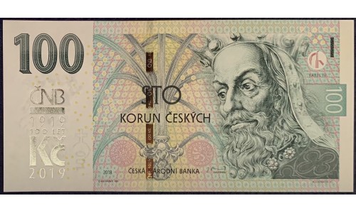 Чехия 100 крон 2018/2019 (Czechia 100 korun 2018/2019) P NEW : Unc