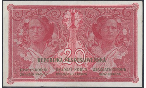 Чехословакия 20 корун  1919 год., Нечастые (CZECHOSLOVAKIA 20 Korun 1919) P 9: XF+