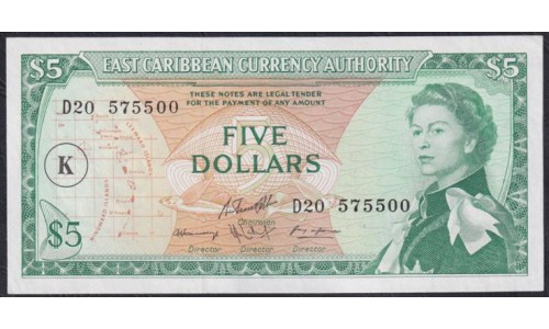 Восточные Карибские Острова 5 долларов ND (1965) St.Kitts (EAST CARIBBEAN STATES 5 Dollars ND (1965)) P14L: aUNC