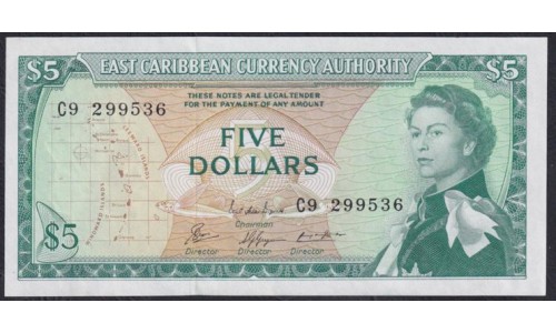Восточные Карибские Острова 5 долларов ND (1965) (EAST CARIBBEAN STATES 5 Dollars ND (1965)) P14g: UNC-