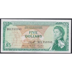 Восточные Карибские Острова 5 долларов ND (1965), D11 715705 (EAST CARIBBEAN STATES 5 Dollars ND (1965)) P14h(2): XF++