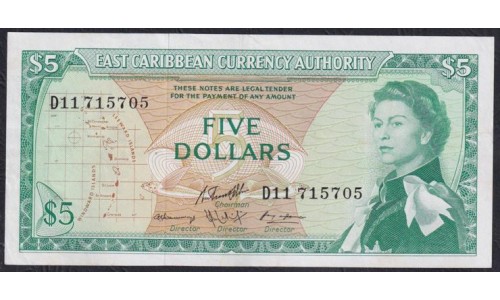 Восточные Карибские Острова 5 долларов ND (1965), D11 715705 (EAST CARIBBEAN STATES 5 Dollars ND (1965)) P14h(2): XF++