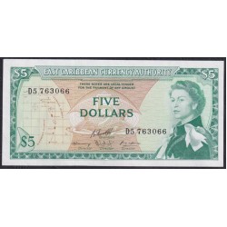 Восточные Карибские Острова 5 долларов ND (1965), D5 763066 (EAST CARIBBEAN STATES 5 Dollars ND (1965)) P14h(2): XF++