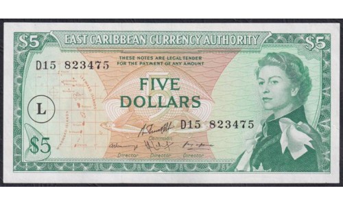Восточные Карибские Острова 5 долларов ND (1965) D15 823475 (EAST CARIBBEAN STATES 5 Dollars ND (1965)) P14m : XF/aUNC