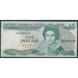 Восточные Карибские Острова 5 долларов ND (1986-1988) (EAST CARIBBEAN STATES 5 Dollars ND (1986-1988)) P 18m : Unc