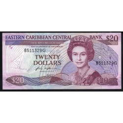 Восточные Карибские Острова 20 долларов (1987-1988), Литера G - Гренада (EAST CARIBBEAN STATES 20 Dollars (1987-1987), letter G (Grenada)) P 19g: UNC 