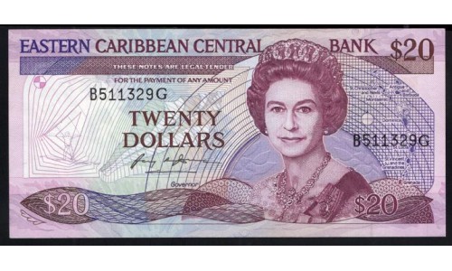 Восточные Карибские Острова 20 долларов (1987-1988), Литера G - Гренада (EAST CARIBBEAN STATES 20 Dollars (1987-1987), letter G (Grenada)) P 19g: UNC 