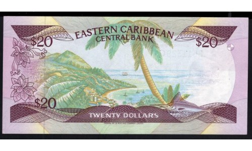 Восточные Карибские Острова 20 долларов (1987-1988), Литера G - Гренада (EAST CARIBBEAN STATES 20 Dollars (1987-1987), letter G (Grenada)) P 19g: UNC 