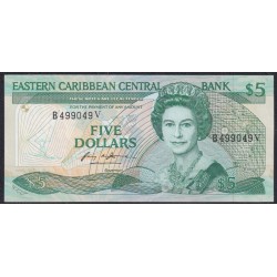 Восточные Карибские Острова 5 долларов ND (1988-1993), B499049, Святой Винсент (EAST CARIBBEAN STATES 5 Dollars ND (1988-1993)(St. Vincent)) P 22v (1) : XF++