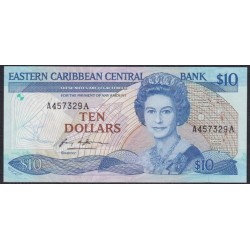 Восточные Карибские Острова 10 долларов ND (1985-1993) Антигуа (EAST CARIBBEAN STATES 10 Dollars ND (1985-1993) Antigua) P 23a (1): XF++