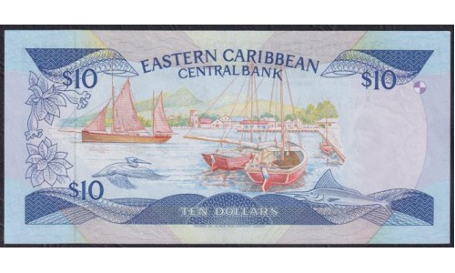 Восточные Карибские Острова 10 долларов ND (1985-1993) Антигуа (EAST CARIBBEAN STATES 10 Dollars ND (1985-1993) Antigua) P 23a (1): XF++