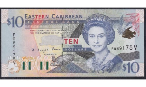 Восточные Карибские Острова 10 долларов ND (2000) (EAST CARIBBEAN STATES 10 Dollars ND (2000)) P 38v: Unc